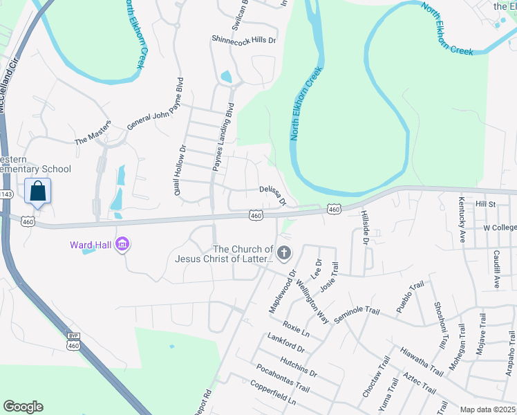 map of restaurants, bars, coffee shops, grocery stores, and more near 121 Evergreen Path in Georgetown