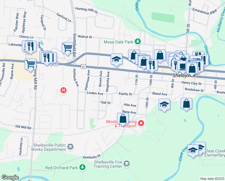 map of restaurants, bars, coffee shops, grocery stores, and more near in Shelbyville