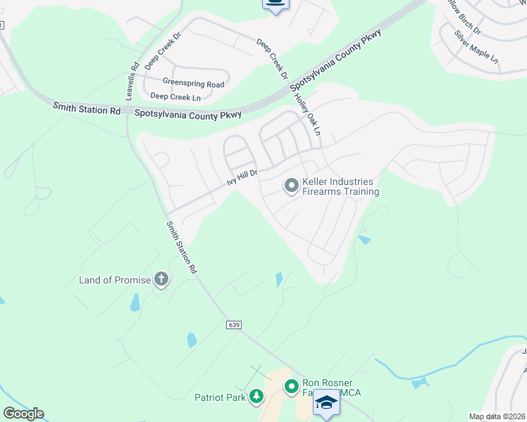 map of restaurants, bars, coffee shops, grocery stores, and more near 5804 Piney Glade Road in Fredericksburg