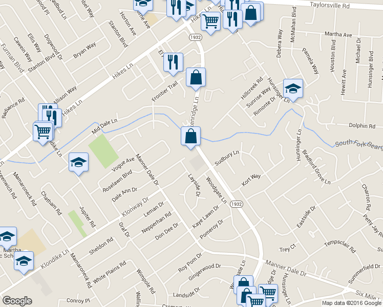 map of restaurants, bars, coffee shops, grocery stores, and more near 3120 Breckenridge Lane in Louisville