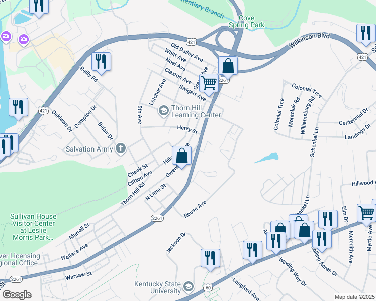 map of restaurants, bars, coffee shops, grocery stores, and more near 752 Owenton Avenue in Frankfort