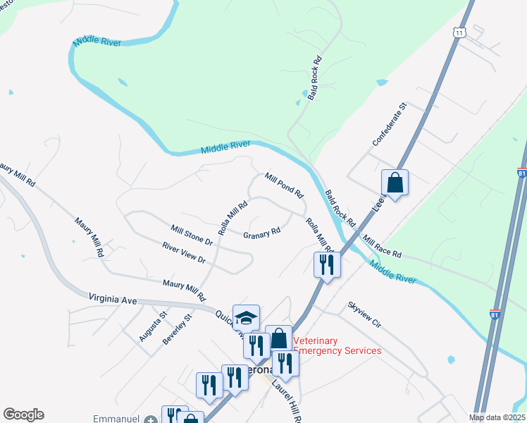 map of restaurants, bars, coffee shops, grocery stores, and more near in Verona