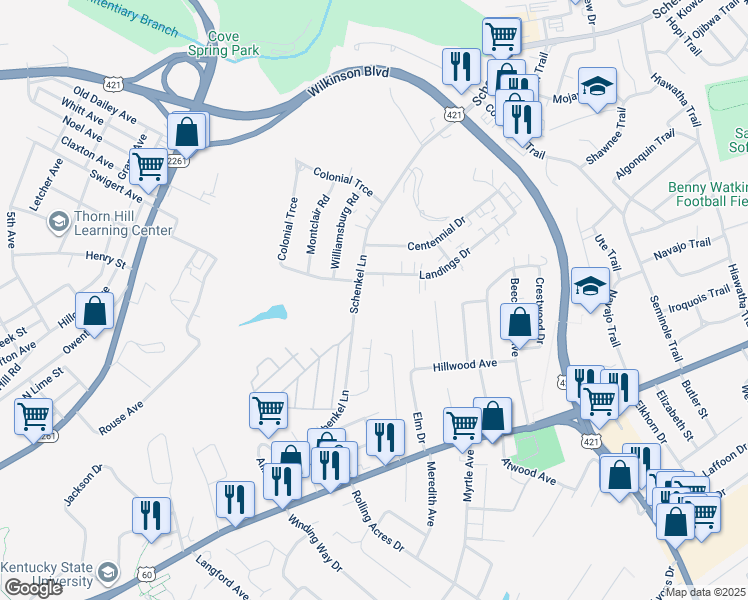 map of restaurants, bars, coffee shops, grocery stores, and more near 1/2 395 Schenkel Lane in Frankfort
