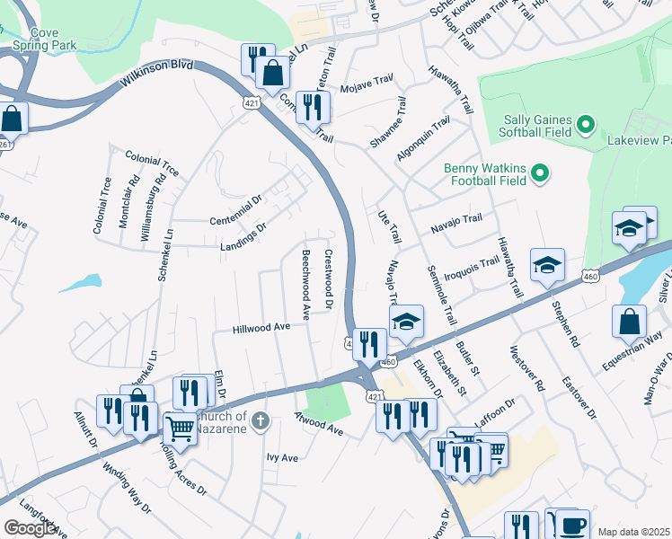 map of restaurants, bars, coffee shops, grocery stores, and more near 225 Crestwood Drive in Frankfort