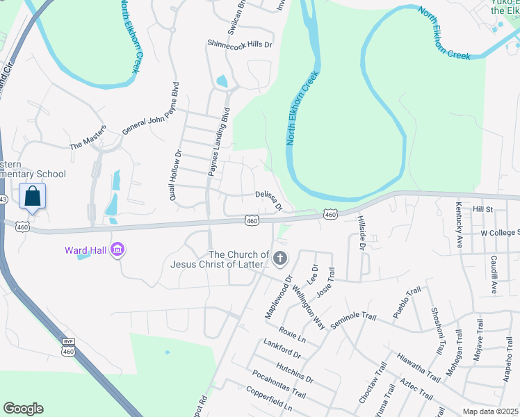 map of restaurants, bars, coffee shops, grocery stores, and more near 121 Evergreen Path in Georgetown