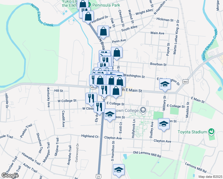 map of restaurants, bars, coffee shops, grocery stores, and more near in Georgetown