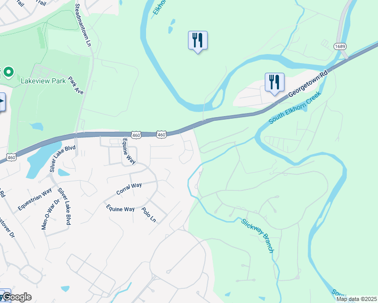map of restaurants, bars, coffee shops, grocery stores, and more near 3201 Georgetown Road in Frankfort
