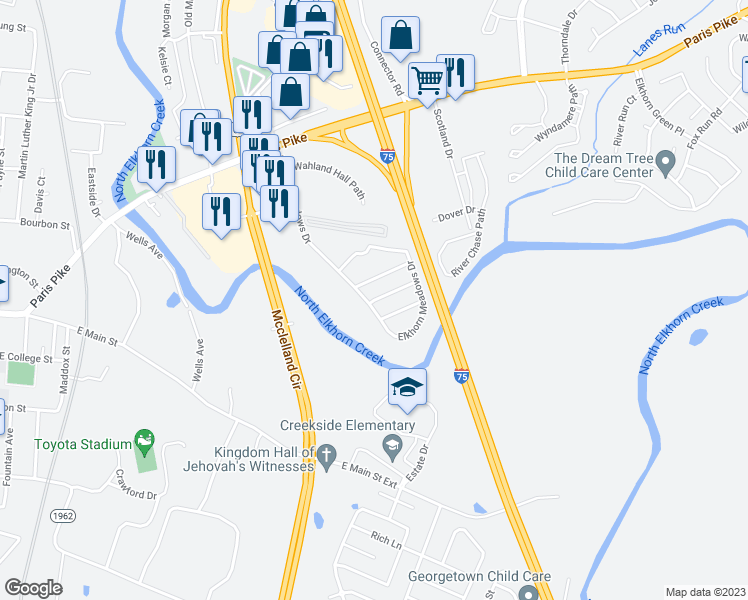 map of restaurants, bars, coffee shops, grocery stores, and more near 103 Charlotte Avenue in Georgetown