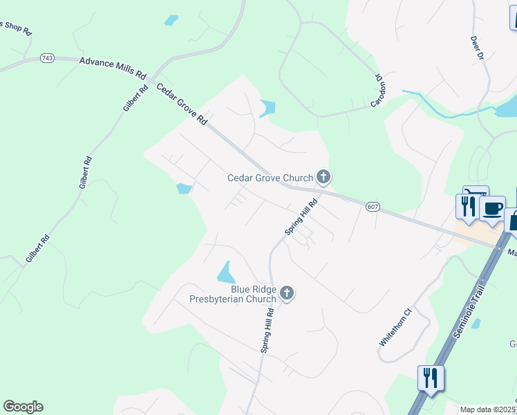 map of restaurants, bars, coffee shops, grocery stores, and more near 62 John Boulevard in Ruckersville