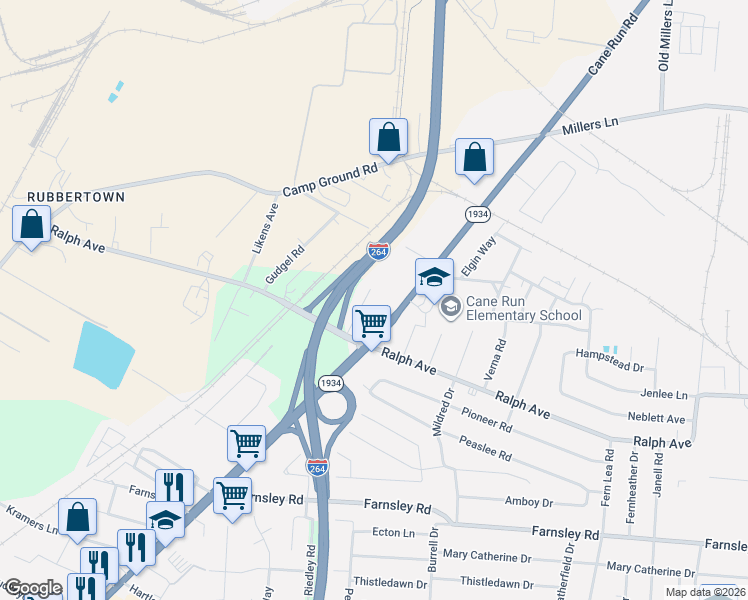 map of restaurants, bars, coffee shops, grocery stores, and more near 3023 Gerald Drive in Louisville