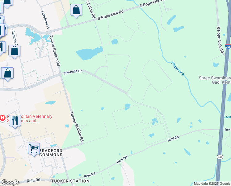 map of restaurants, bars, coffee shops, grocery stores, and more near 12800 Plantside Drive in Louisville