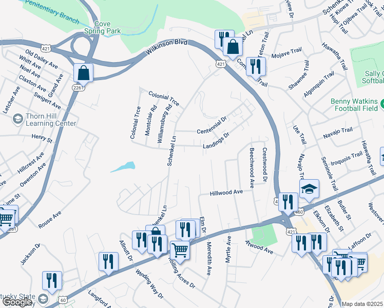 map of restaurants, bars, coffee shops, grocery stores, and more near 1/2 395 Schenkel Lane in Frankfort