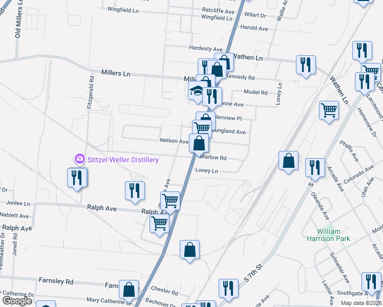 map of restaurants, bars, coffee shops, grocery stores, and more near 2902 Dixie Highway in Louisville