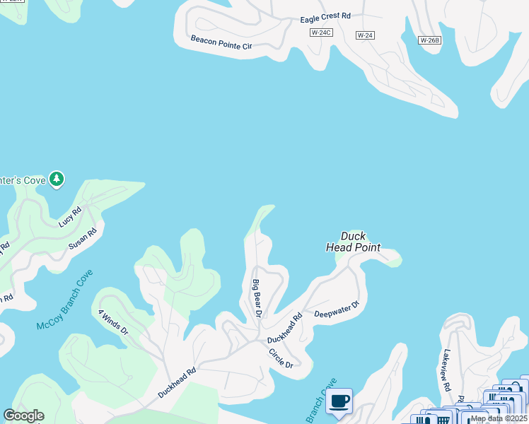map of restaurants, bars, coffee shops, grocery stores, and more near 453 Big Bear Drive in Lake Ozark