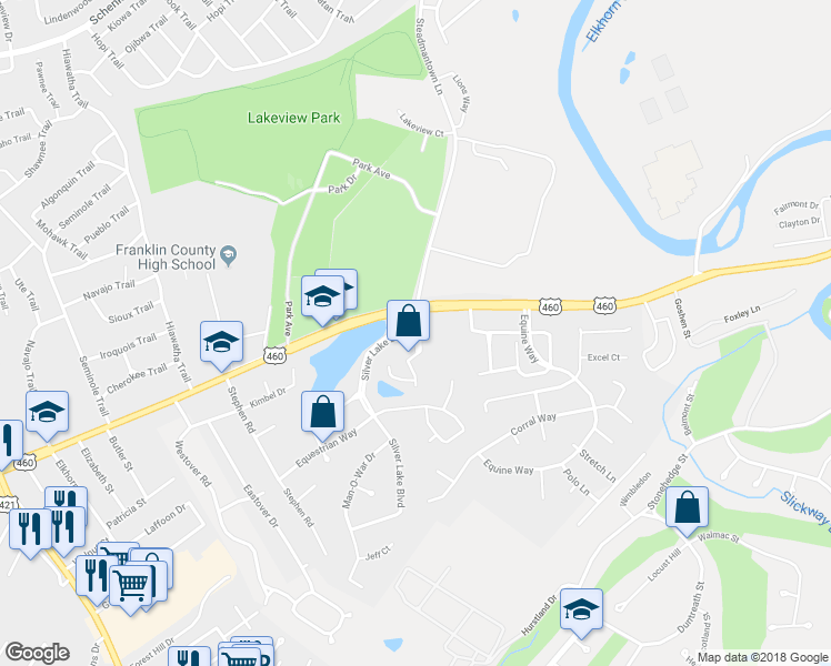 map of restaurants, bars, coffee shops, grocery stores, and more near 1000 Keeneland Court in Frankfort