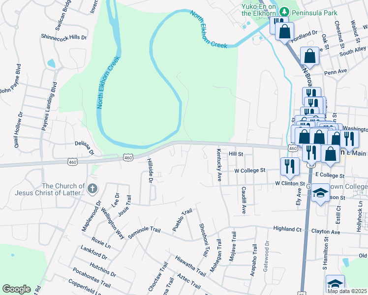 map of restaurants, bars, coffee shops, grocery stores, and more near 117-123 Simbas Path in Georgetown