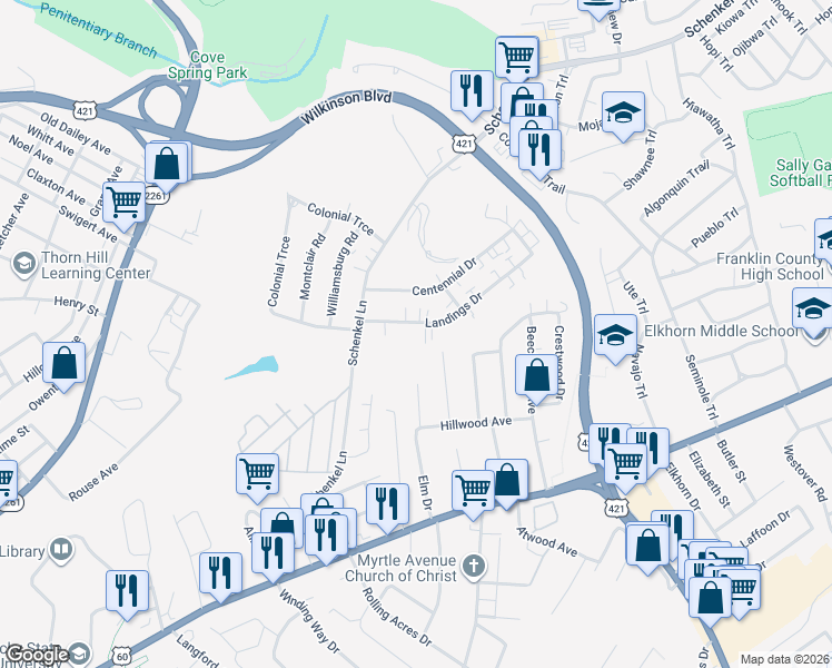 map of restaurants, bars, coffee shops, grocery stores, and more near 226 Laurel Street in Frankfort