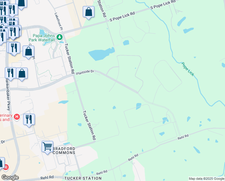 map of restaurants, bars, coffee shops, grocery stores, and more near 2301 Tucker Station Road in Louisville
