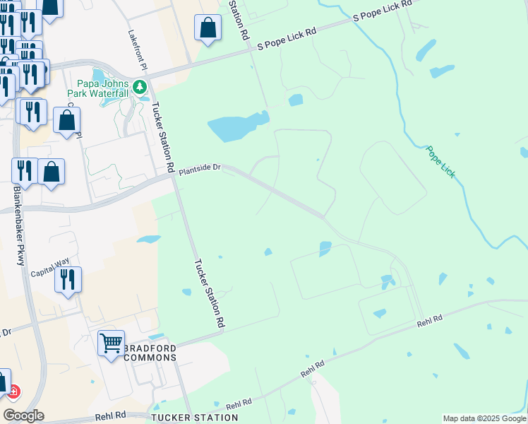 map of restaurants, bars, coffee shops, grocery stores, and more near 2301 Tucker Station Road in Louisville