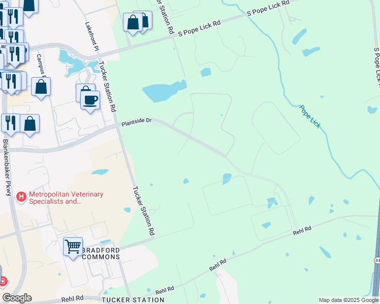 map of restaurants, bars, coffee shops, grocery stores, and more near 2301 Tucker Station Road in Louisville