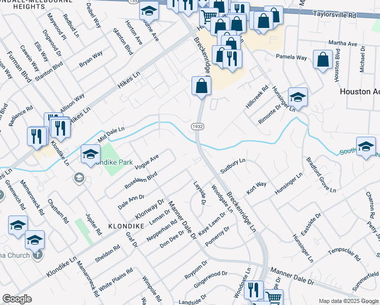 map of restaurants, bars, coffee shops, grocery stores, and more near 3203 Dale Ann Drive in Louisville