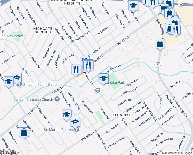 map of restaurants, bars, coffee shops, grocery stores, and more near 3006 Mid Dale Lane in Louisville