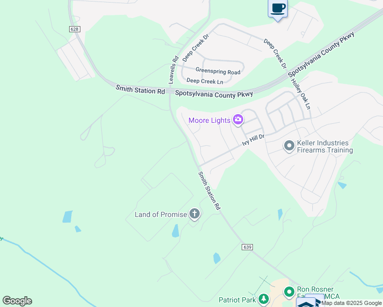 map of restaurants, bars, coffee shops, grocery stores, and more near 6120 Smith Station Road in Fredericksburg