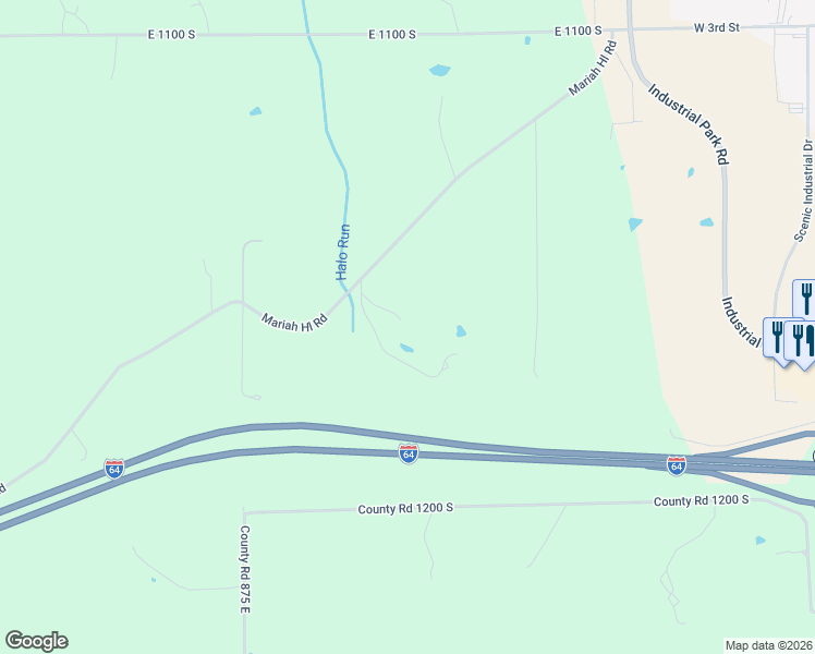 map of restaurants, bars, coffee shops, grocery stores, and more near 1026 East Mariah Hill Road in Ferdinand