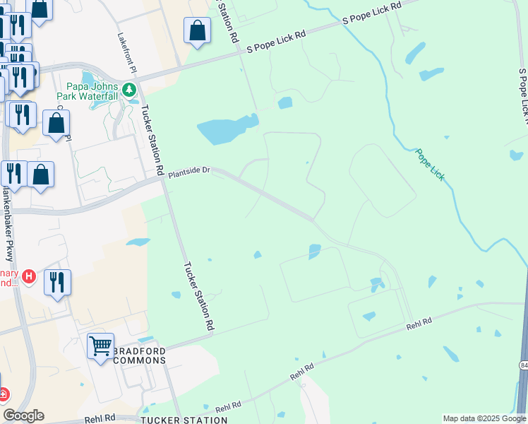 map of restaurants, bars, coffee shops, grocery stores, and more near 12700 Plantside Drive in Louisville