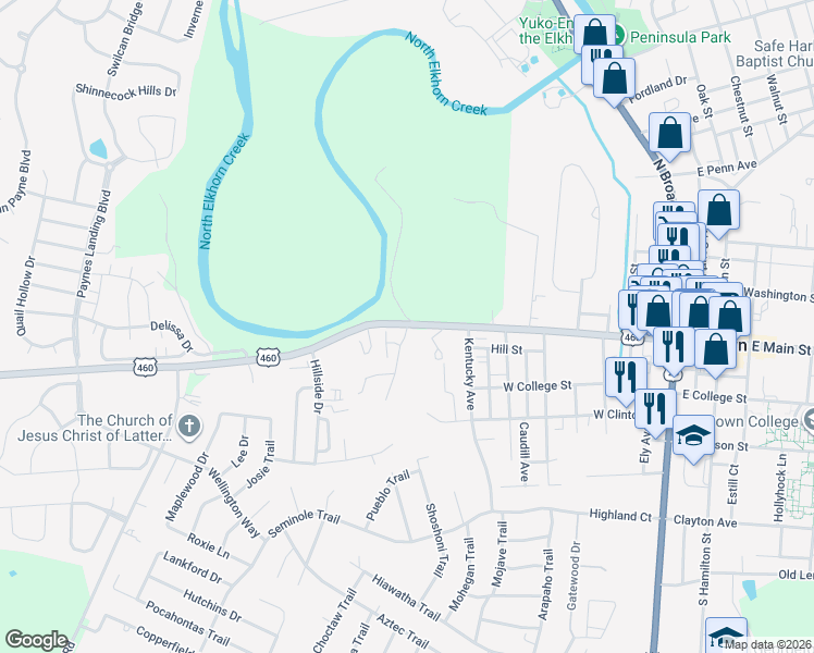map of restaurants, bars, coffee shops, grocery stores, and more near 130 Elizabeth St in Georgetown