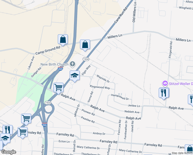 map of restaurants, bars, coffee shops, grocery stores, and more near 3906 Wayside Drive in Shively