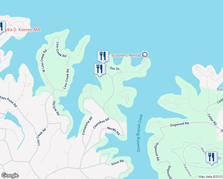 map of restaurants, bars, coffee shops, grocery stores, and more near 1690 Cherokee Road in Lake Ozark