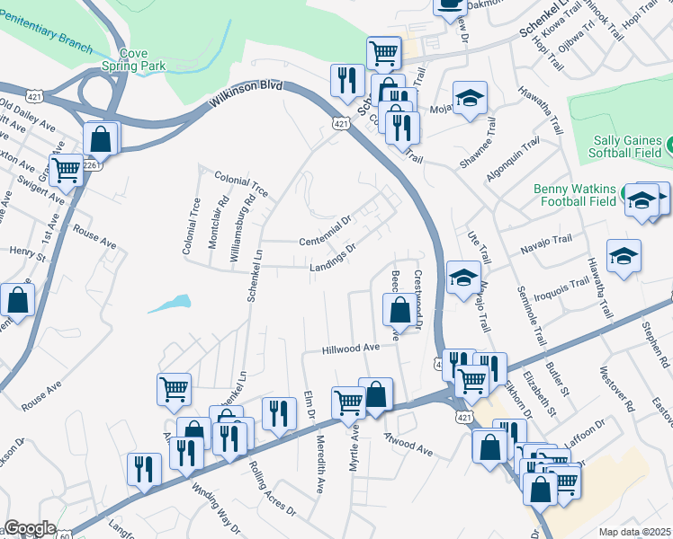 map of restaurants, bars, coffee shops, grocery stores, and more near 184 Landings Drive in Frankfort