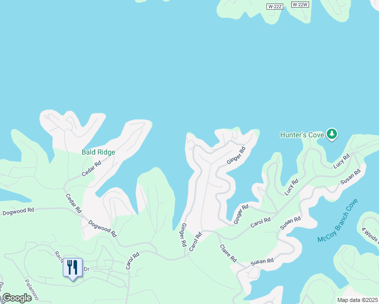 map of restaurants, bars, coffee shops, grocery stores, and more near Ginger Point in Lake Ozark