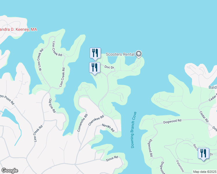 map of restaurants, bars, coffee shops, grocery stores, and more near Cherokee Road in Lake Ozark
