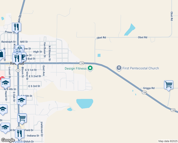 map of restaurants, bars, coffee shops, grocery stores, and more near 250 Kennedy Drive in Red Bud