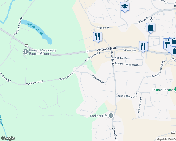 map of restaurants, bars, coffee shops, grocery stores, and more near 2170 Buck Creek Road in Festus