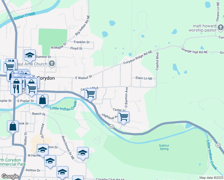 map of restaurants, bars, coffee shops, grocery stores, and more near 914-934 Capitol Boulevard in Corydon