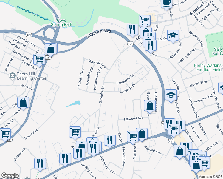 map of restaurants, bars, coffee shops, grocery stores, and more near 131 Landings Drive in Frankfort