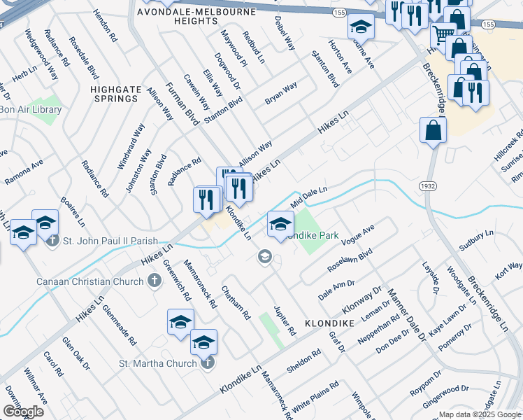 map of restaurants, bars, coffee shops, grocery stores, and more near 3097 Kozy Kreek Drive in Louisville