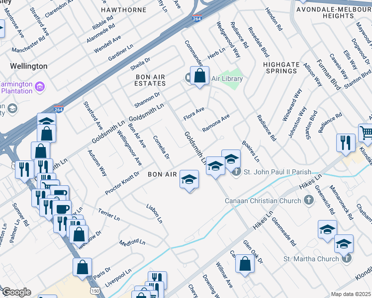 map of restaurants, bars, coffee shops, grocery stores, and more near 3338 Dean Drive in Louisville