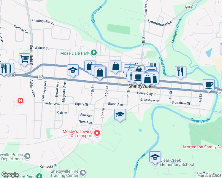 map of restaurants, bars, coffee shops, grocery stores, and more near 911 Henry Clay Street in Shelbyville