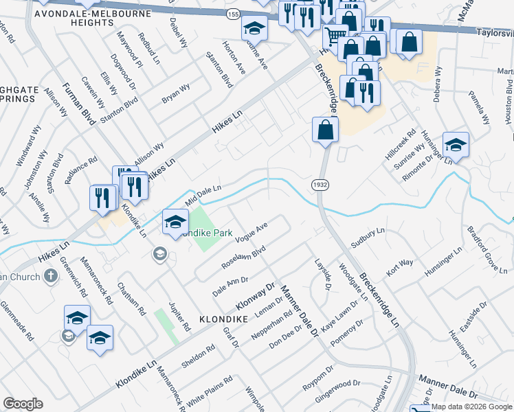 map of restaurants, bars, coffee shops, grocery stores, and more near 3803 Cabinwood Court in Louisville