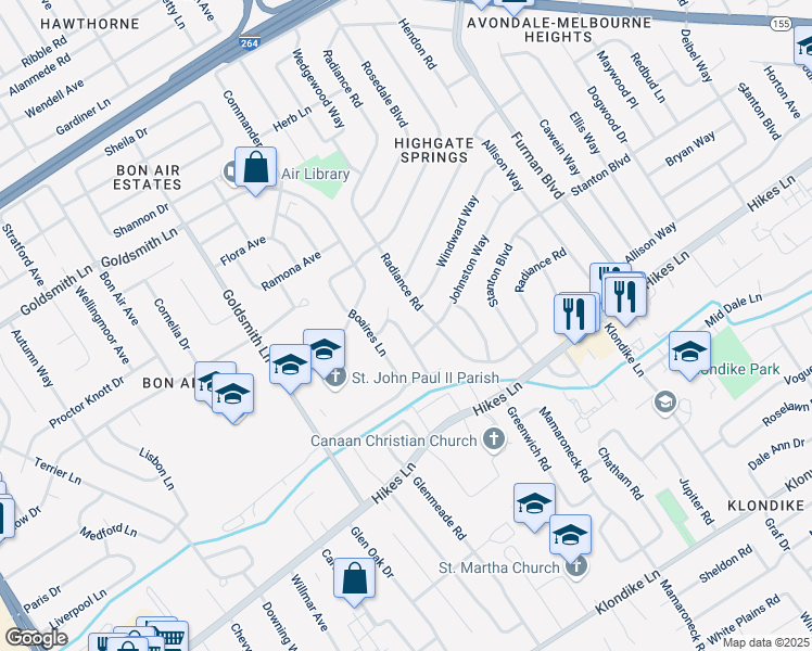 map of restaurants, bars, coffee shops, grocery stores, and more near 3002 Somber Way in Louisville