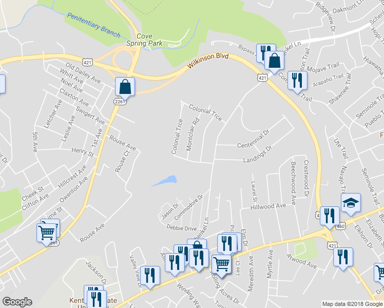 map of restaurants, bars, coffee shops, grocery stores, and more near 609 Montclair Road in Frankfort