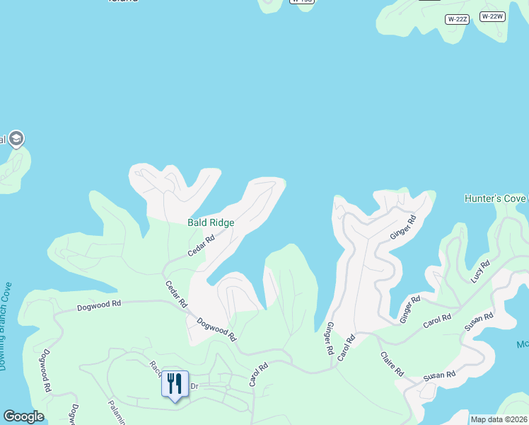 map of restaurants, bars, coffee shops, grocery stores, and more near Cedar Rd in Lake Ozark