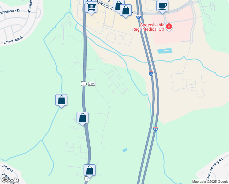 map of restaurants, bars, coffee shops, grocery stores, and more near Pacific Elm Street in Spotsylvania County