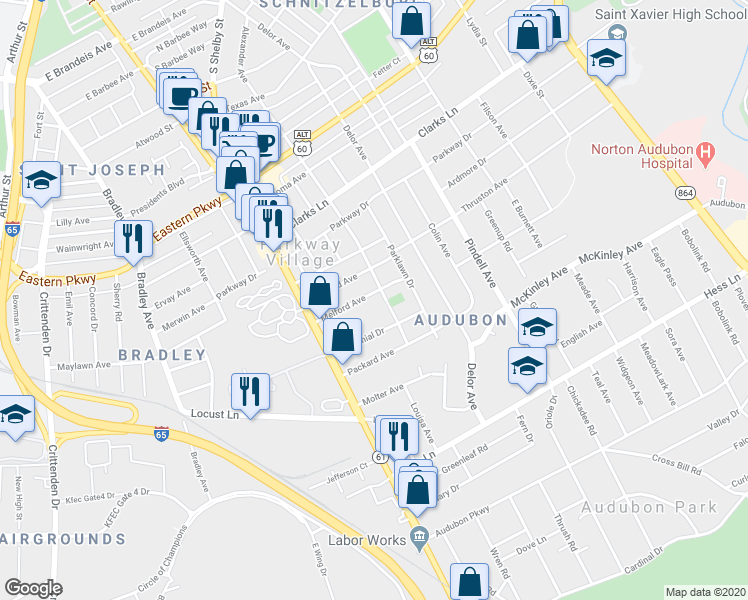 map of restaurants, bars, coffee shops, grocery stores, and more near 846 Melford Avenue in Louisville