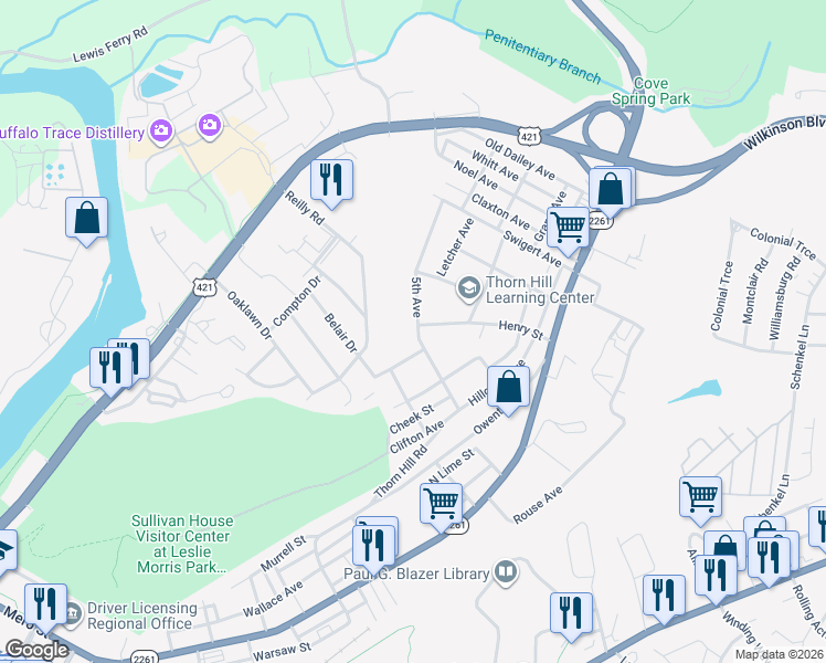 map of restaurants, bars, coffee shops, grocery stores, and more near 808 5th Avenue in Frankfort