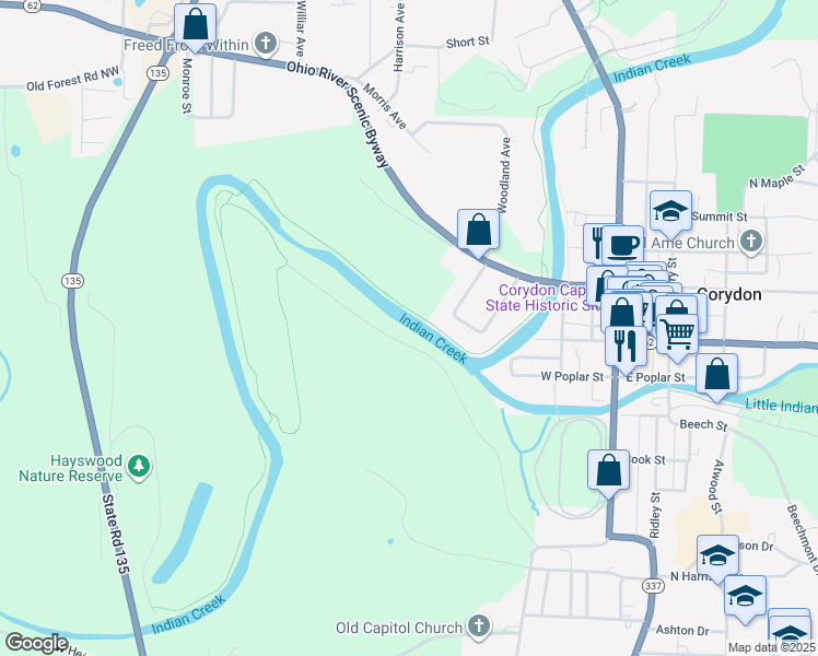 map of restaurants, bars, coffee shops, grocery stores, and more near in Harrison County